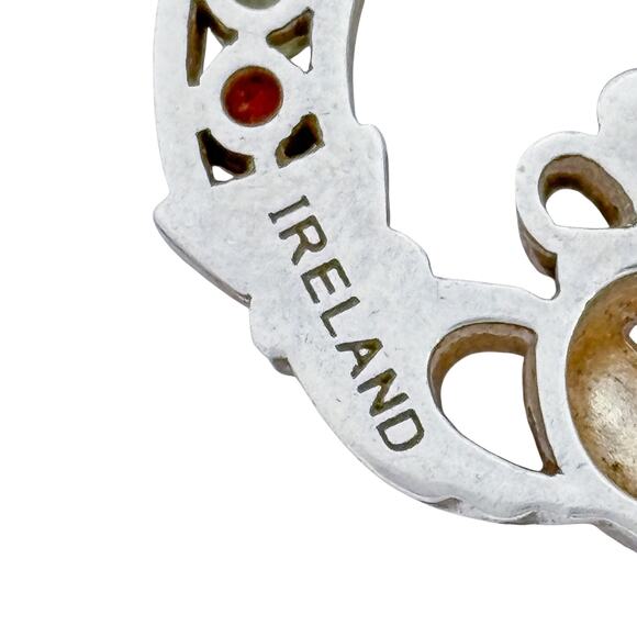 Vintage Irish Claddagh Pendant | Sterling Silver 925 14K Multi Colored Gemstones - Picture 4 of 13